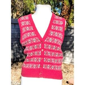 VTG Kosugi Japanese Women's Petite Burgundy Wool Button Knit Sweater Vest GUC